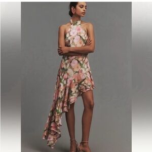 Astr Asymmetrical Floral Dress in Pink and Green